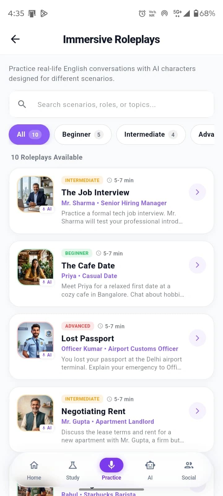 Choose from a list of roleplays