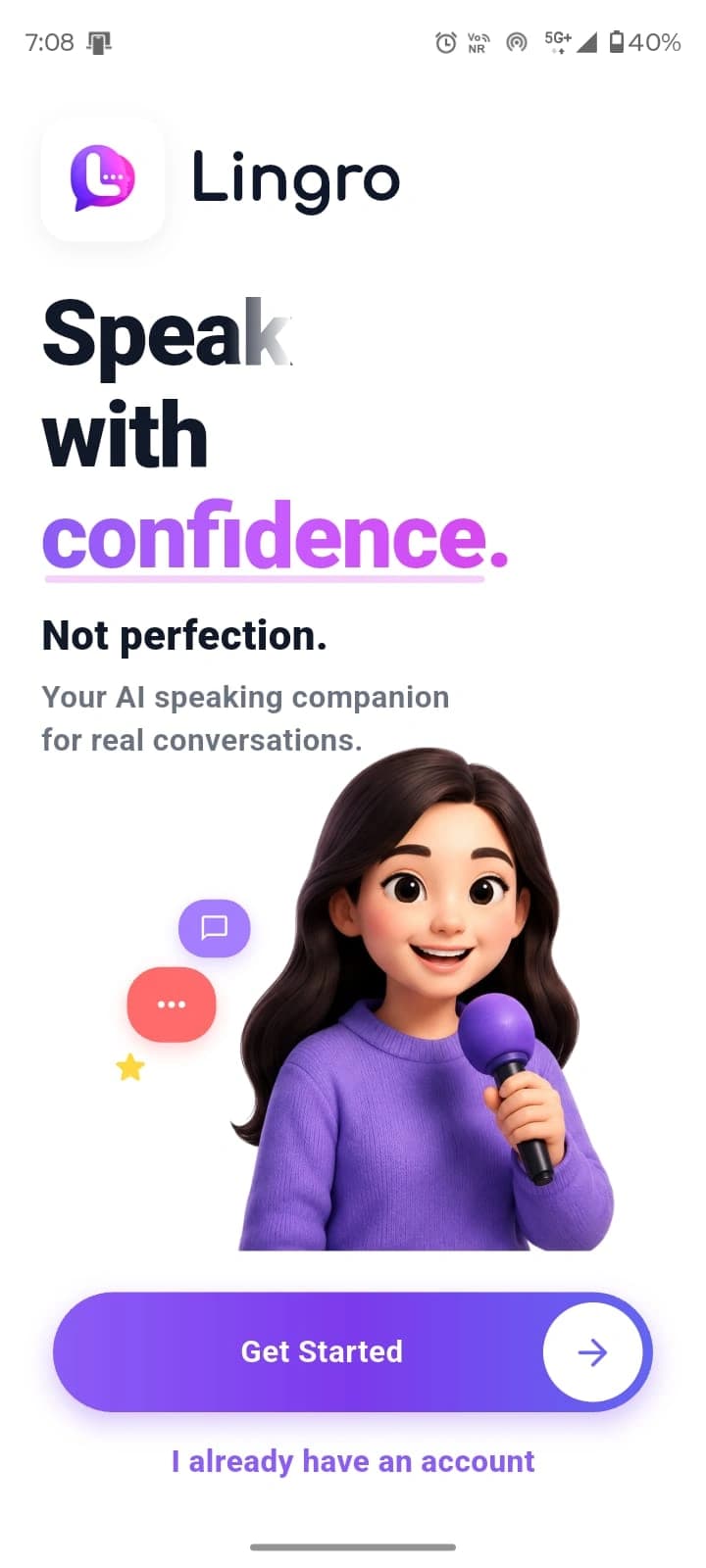 Lingro Speak with Confidence Screen