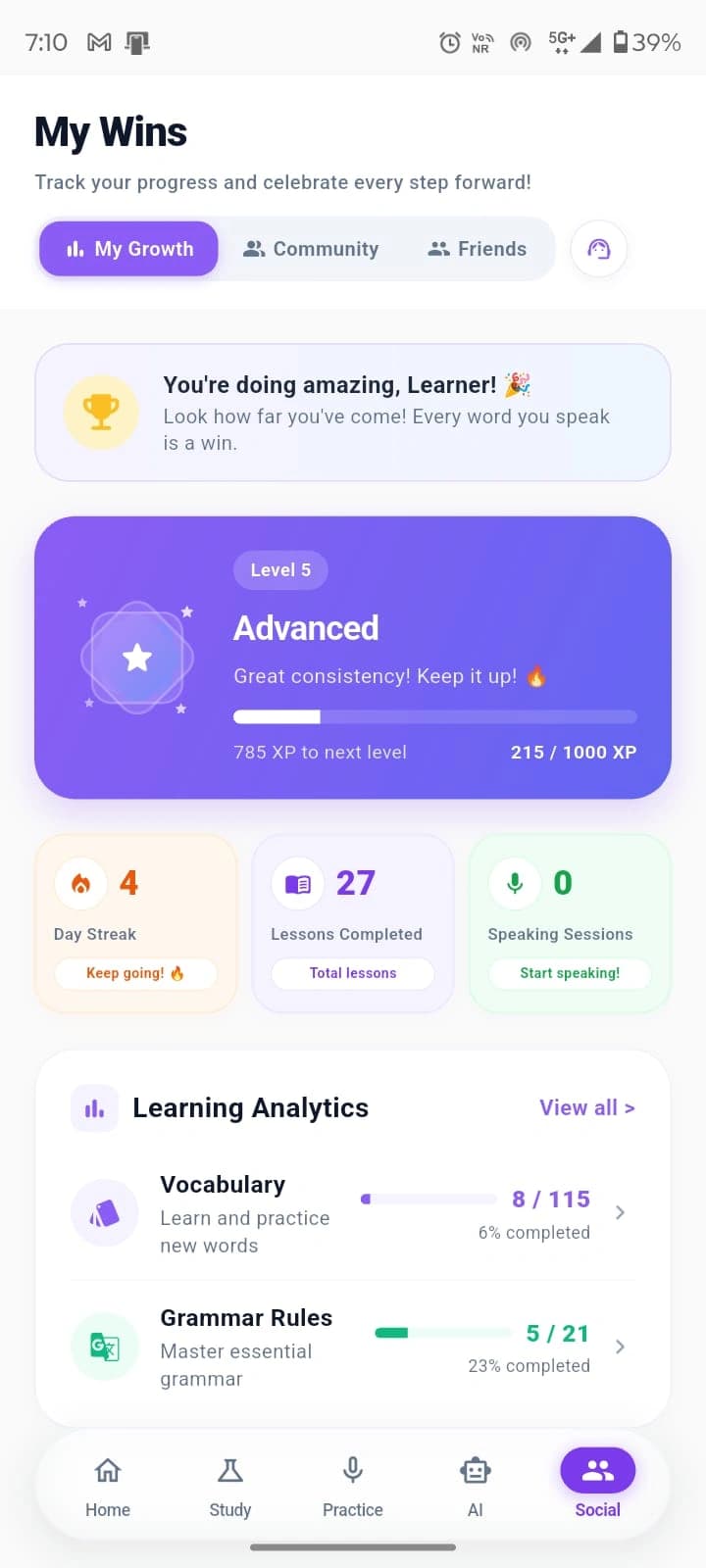 Lingro Gamification & My Wins Screen